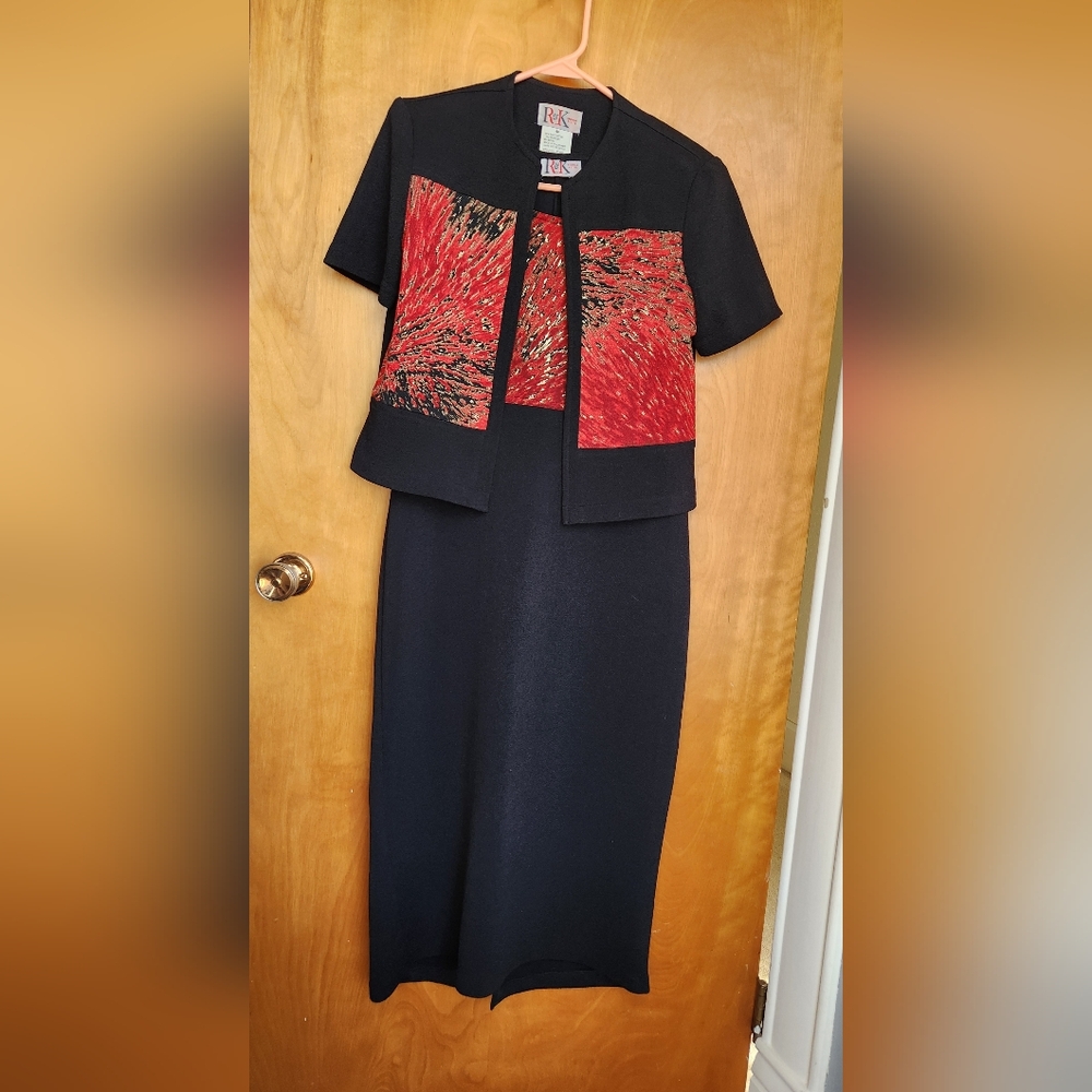 Vintage Elegant Black and Red Women's Dress & Blazer Jacket